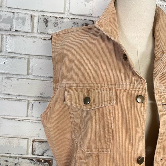 Vintage 90s Just In Tan Corduroy Button-Down Sleeveless Cotton Boho Jacket Vest - Picture 7 of 9